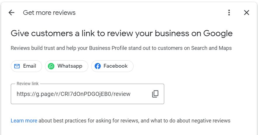 Google Business Profile customer review link