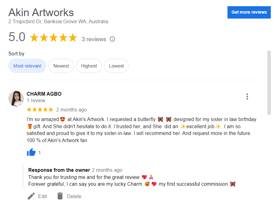 Google Business Profile customer review