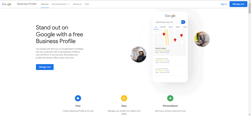 Google Business Profile setup home screen