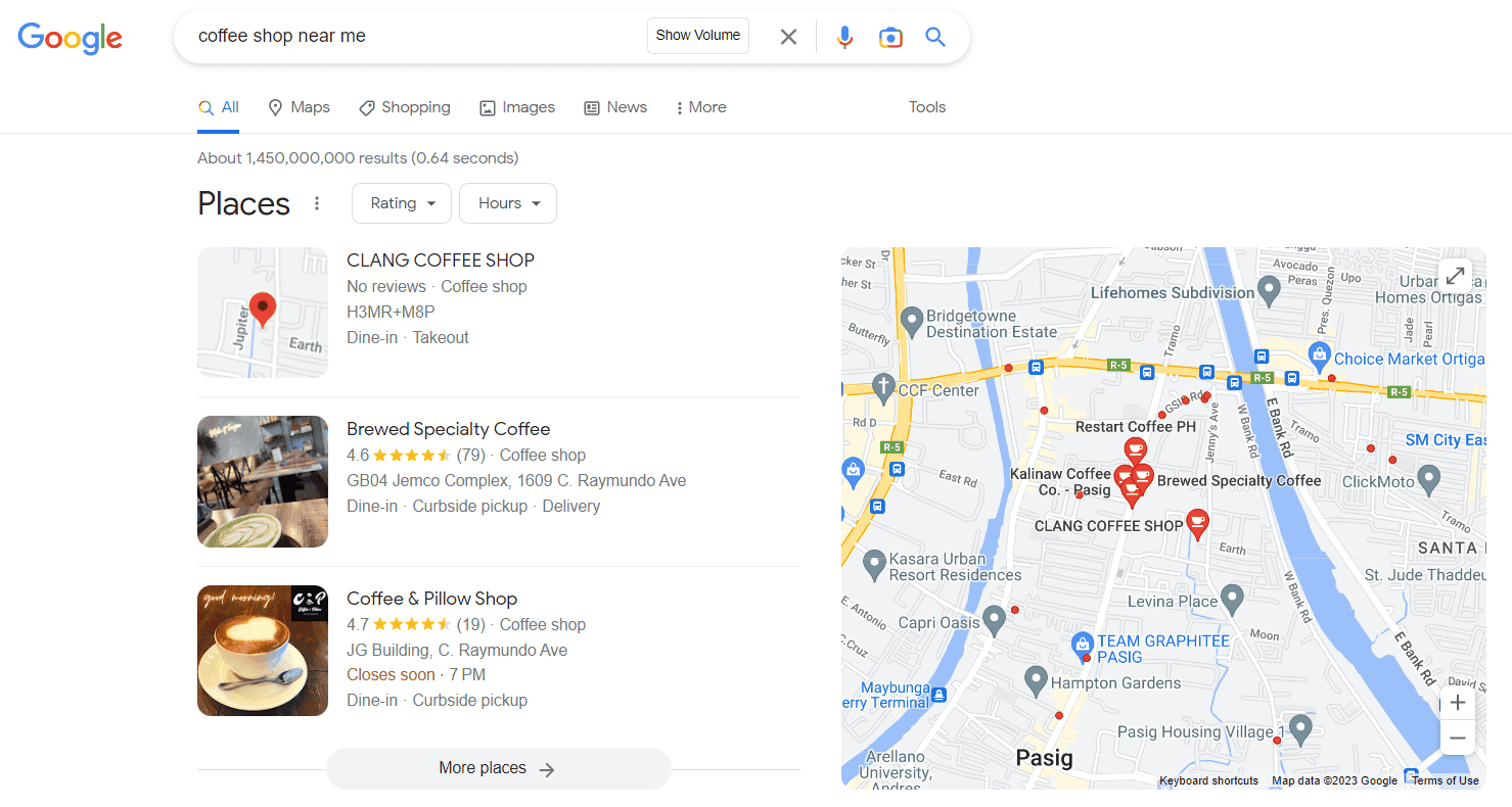 Local SEO: Google search results for 'coffee shop near me'